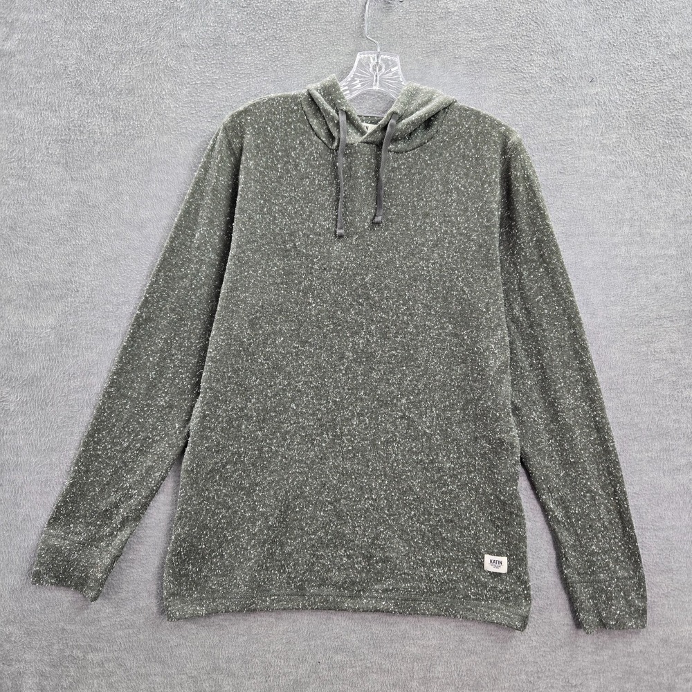 KATIN Men Sweater Small Green‎ Hooded Knit Drawstring Pullover Long Sleeve